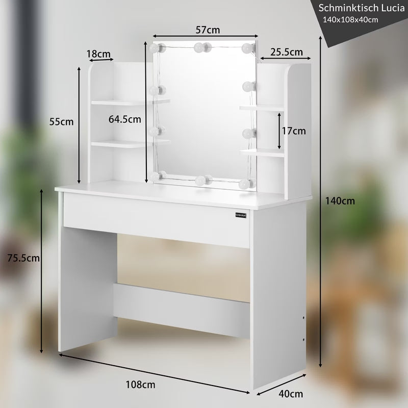 WHITE DRESSING TABLE COSMETIC WITH LED MIRROR Furniture color white