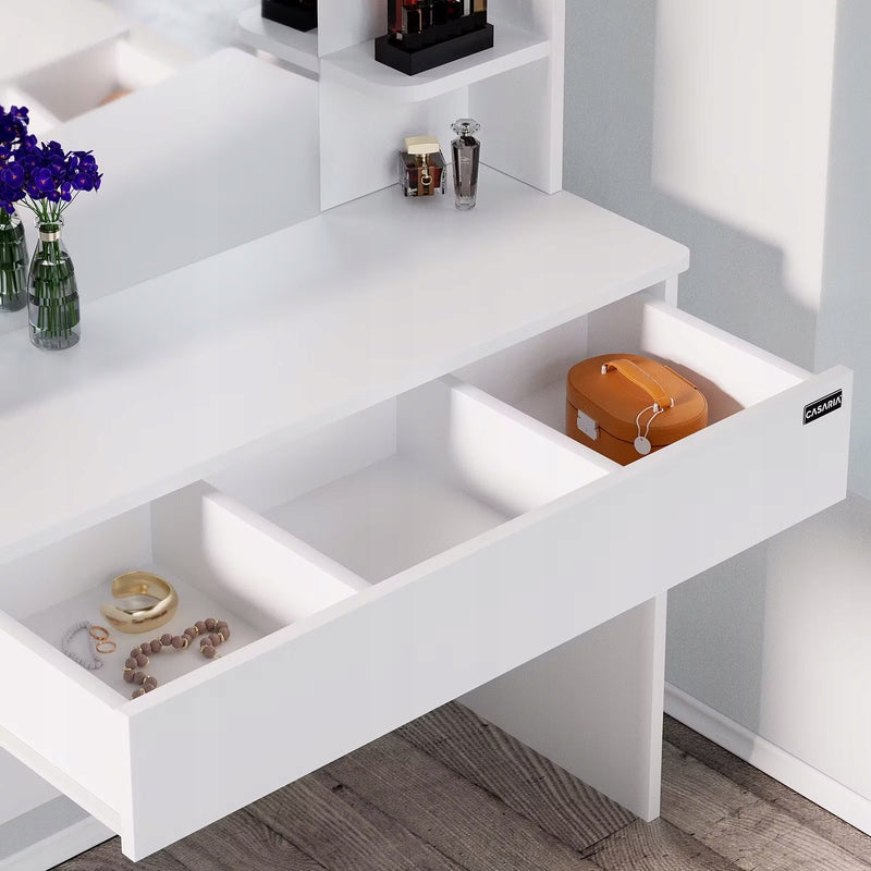 WHITE DRESSING TABLE COSMETIC WITH LED MIRROR Furniture width 108 cm