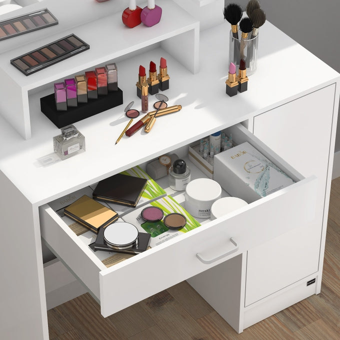 WHITE DRESSING TABLE COSMETIC WITH MIRROR 90x38x137cm Brand Casaria