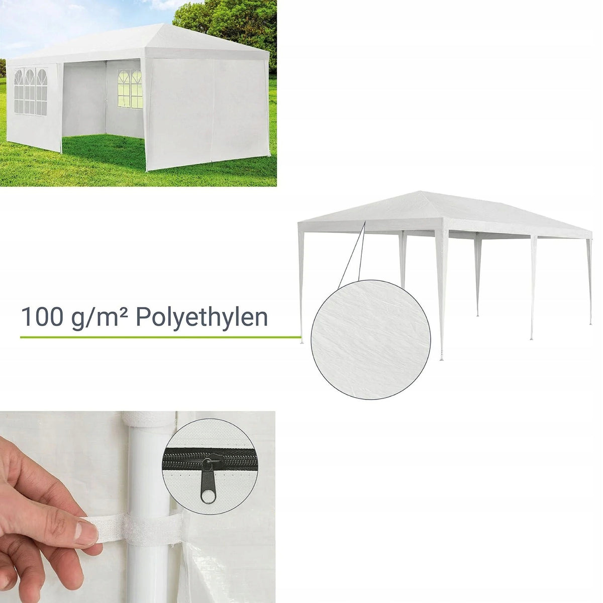 WHITE GARDEN PAVILION 3X6 m + 6 WALLS TRADE PARTY TENT Manufacturer Juskys