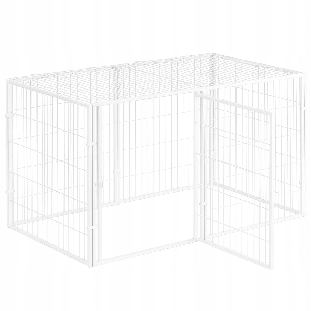 WHITE LOCKABLE PLAYPEN DOG CAGE MADE OF METAL, ENCLOSURE CORRAL 6 PANELS