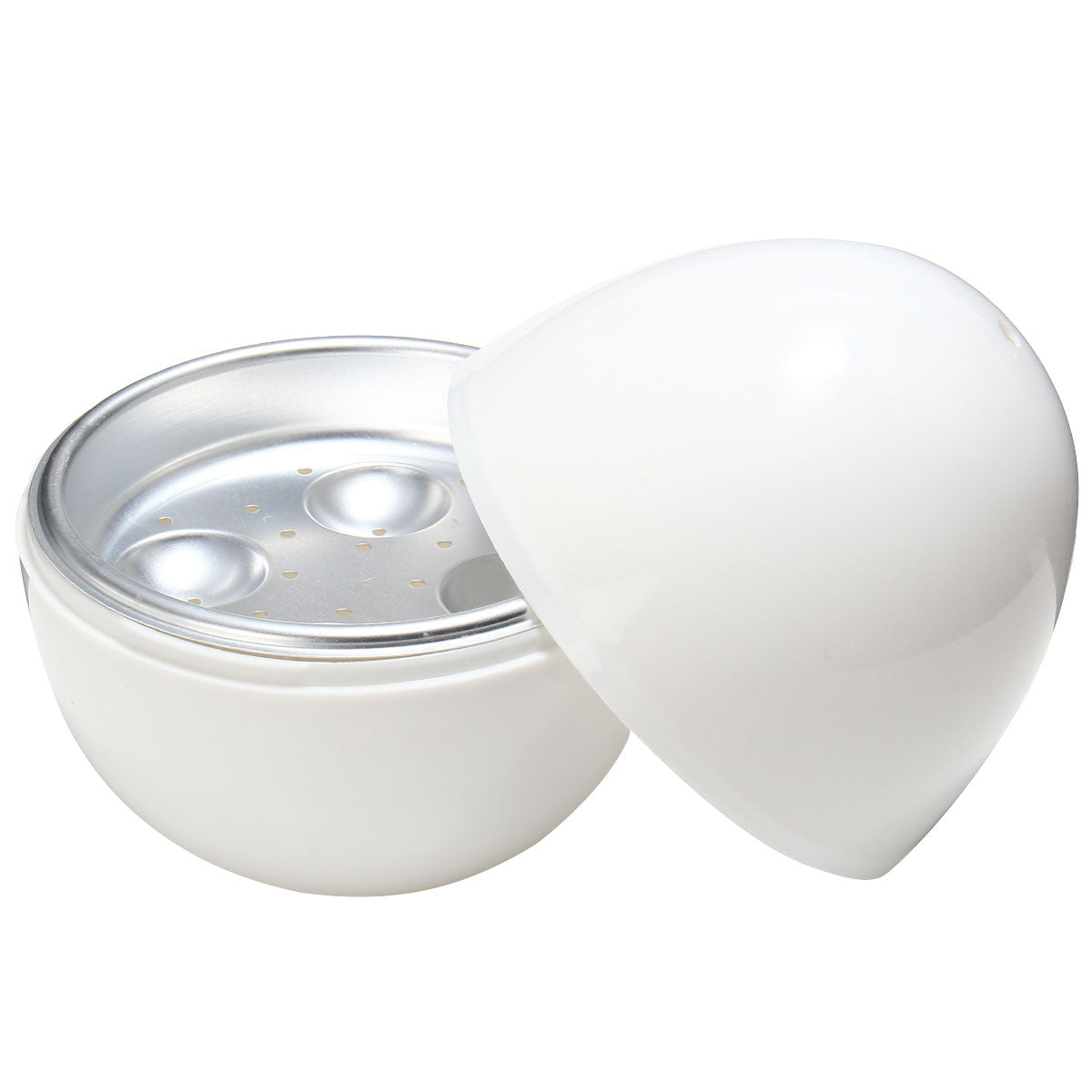 WHITE MICROWAVE EGG POACHER STEAMER WITH SAFE VENT FOR FRESH TENDER EGGS