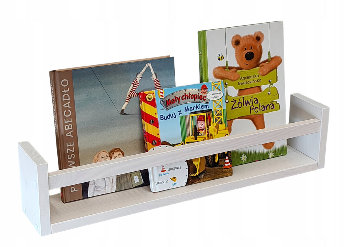 WHITE SHELF FOR CHILDREN'S BOOKS HANGING ON THE WALL NARROW WOODEN 54 CM Packaging status original
