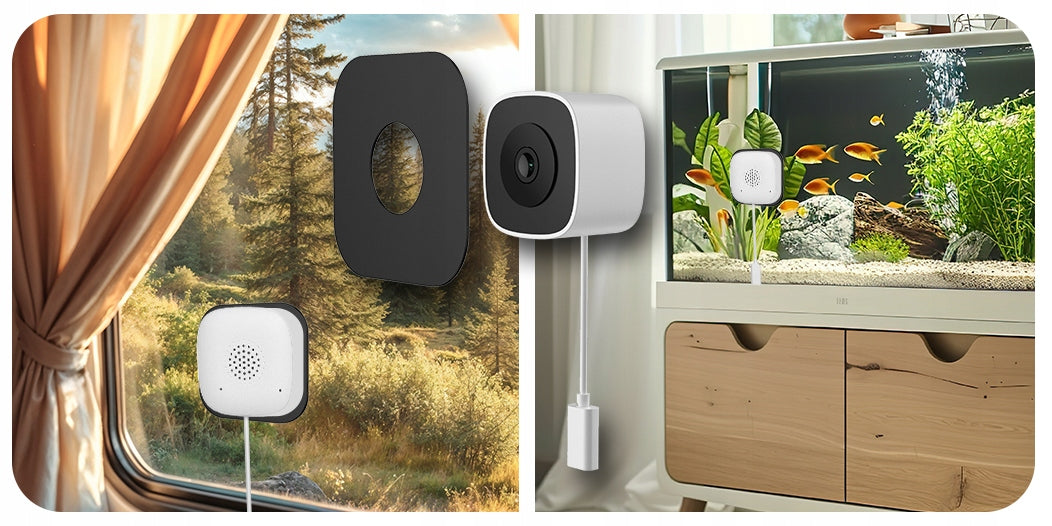 WI-FI CAMERA FOR GLASS AQUARIUM WINDOW 3Mpx TUYA DVS NANNY DETECTION MAGNET Model DVS-MP3028TW-IRW monitoring wewnętrzny na szybę