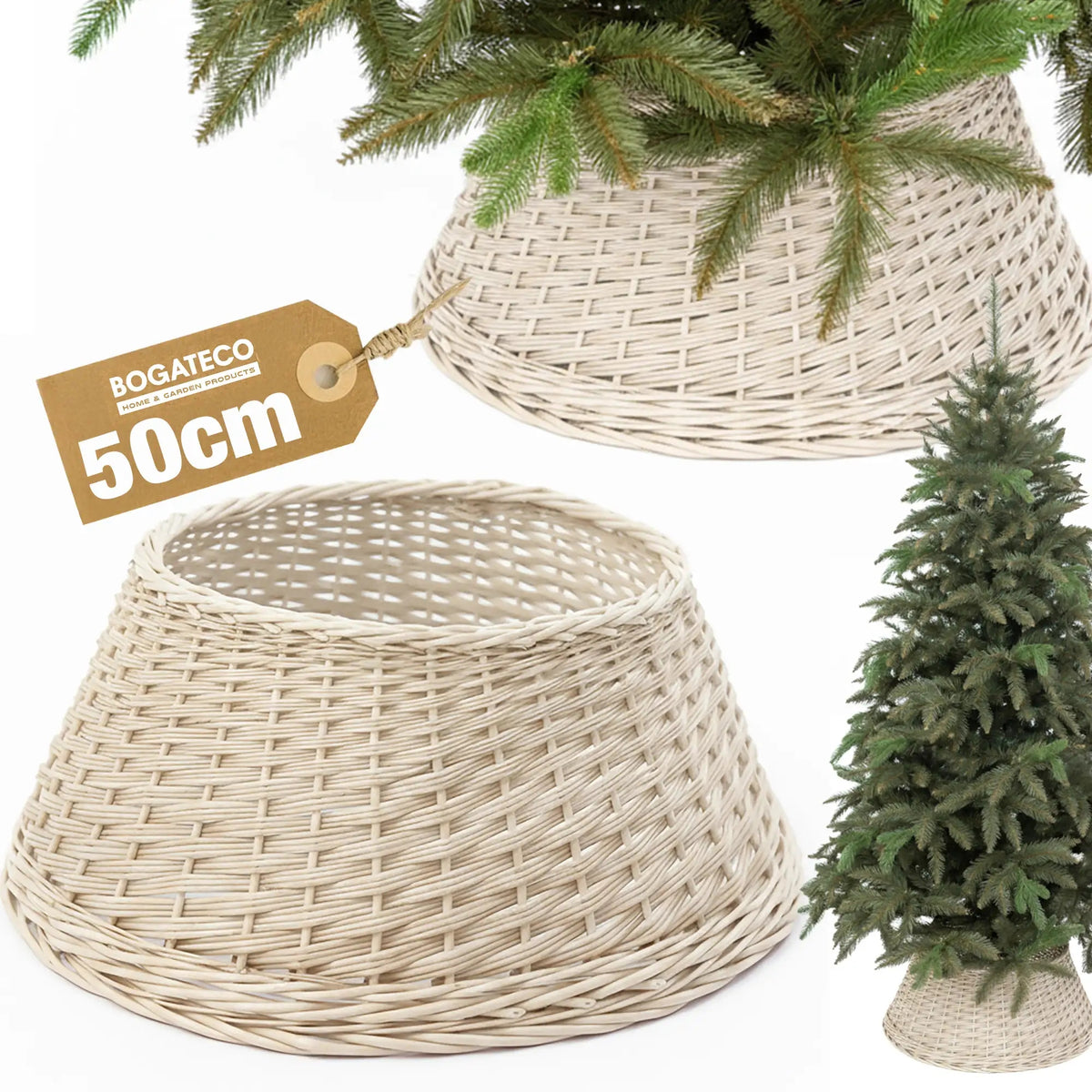WICKER COVER FOR CHRISTMAS TREE STAND 50CM COVER FOR CHRISTMAS TREE WHITE