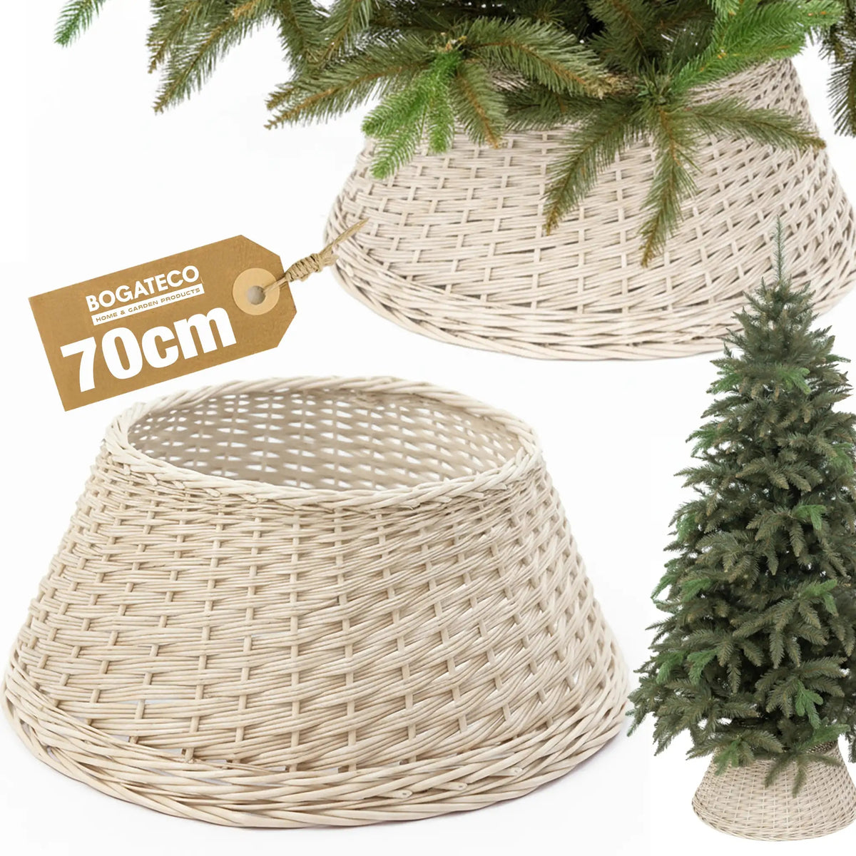 WICKER COVER FOR CHRISTMAS TREE STAND 70CM COVER FOR CHRISTMAS TREE WHITE