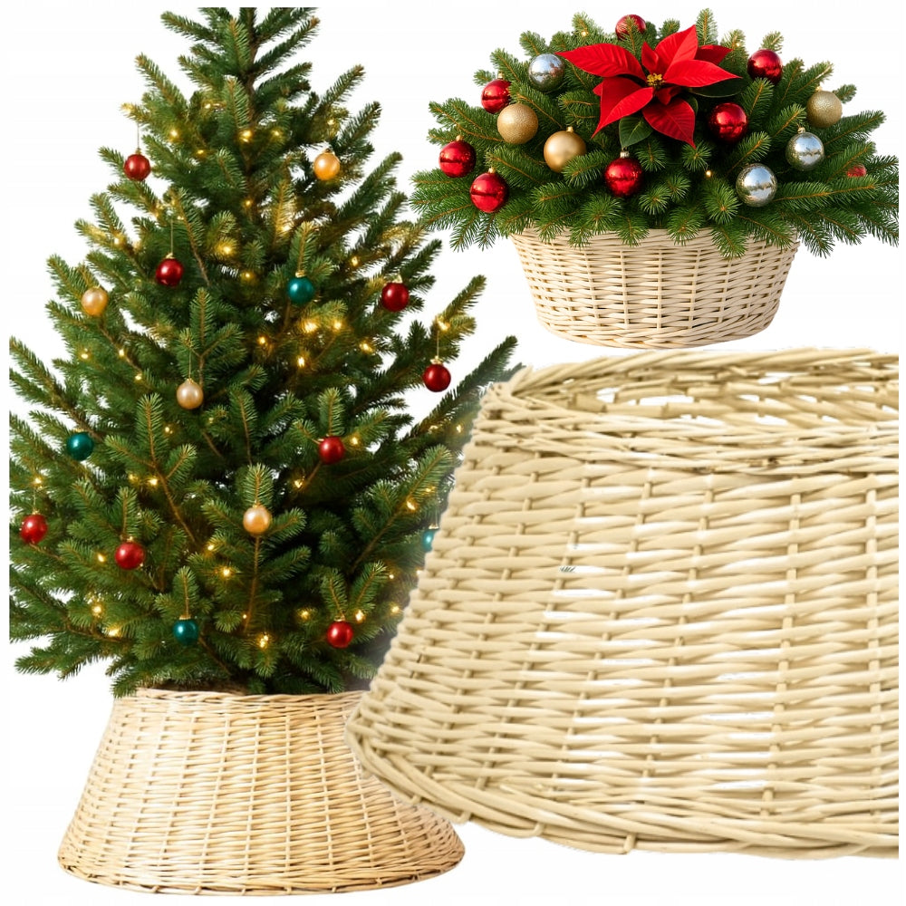 WICKER STAND COVER BEIGE UNDER THE CHRISTMAS TREE STAND WICKER BASKET