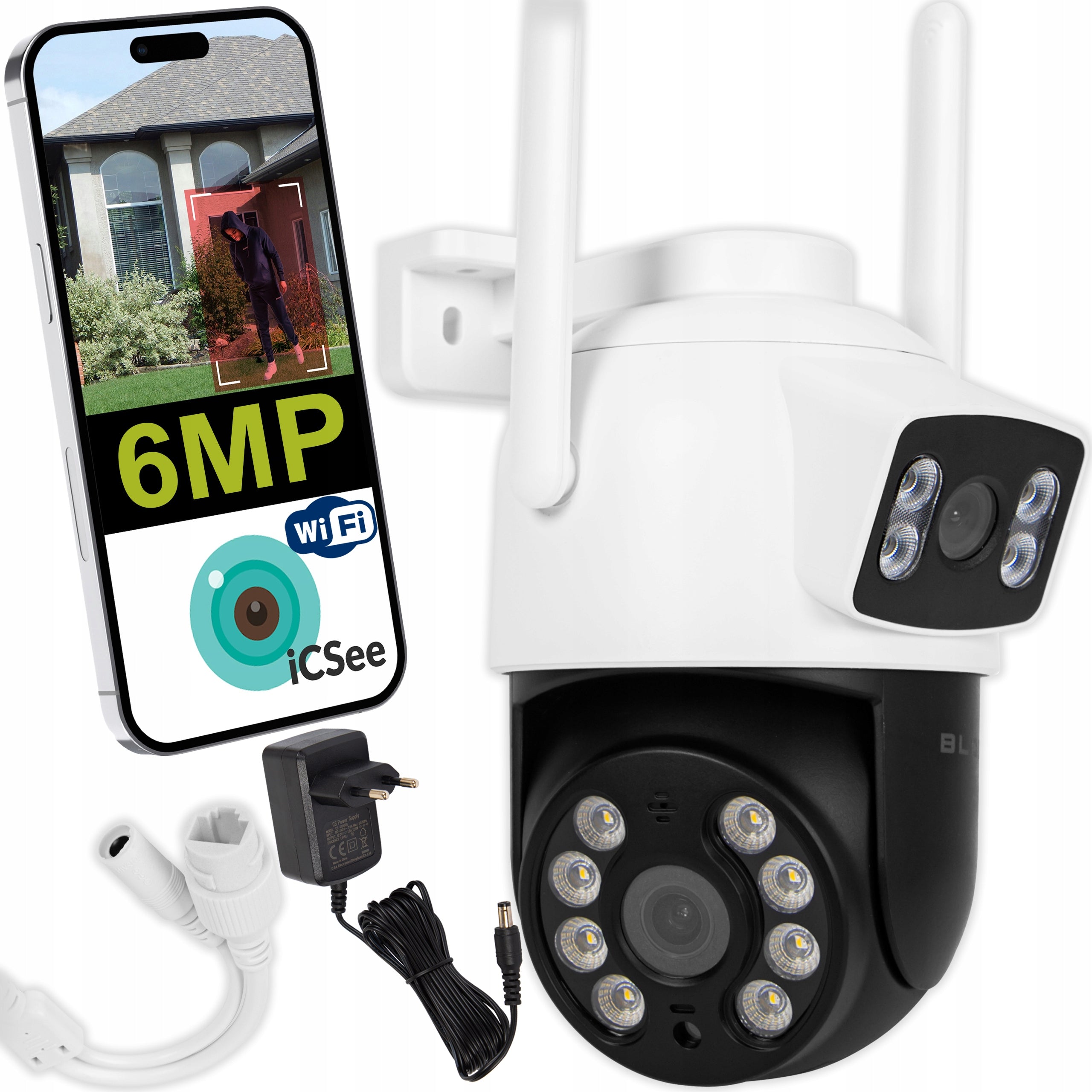 WIFI CAMERA 6MP ROTATING TWO LENSES IR DUAL HD ICSEE SMART IP65 PTZ
