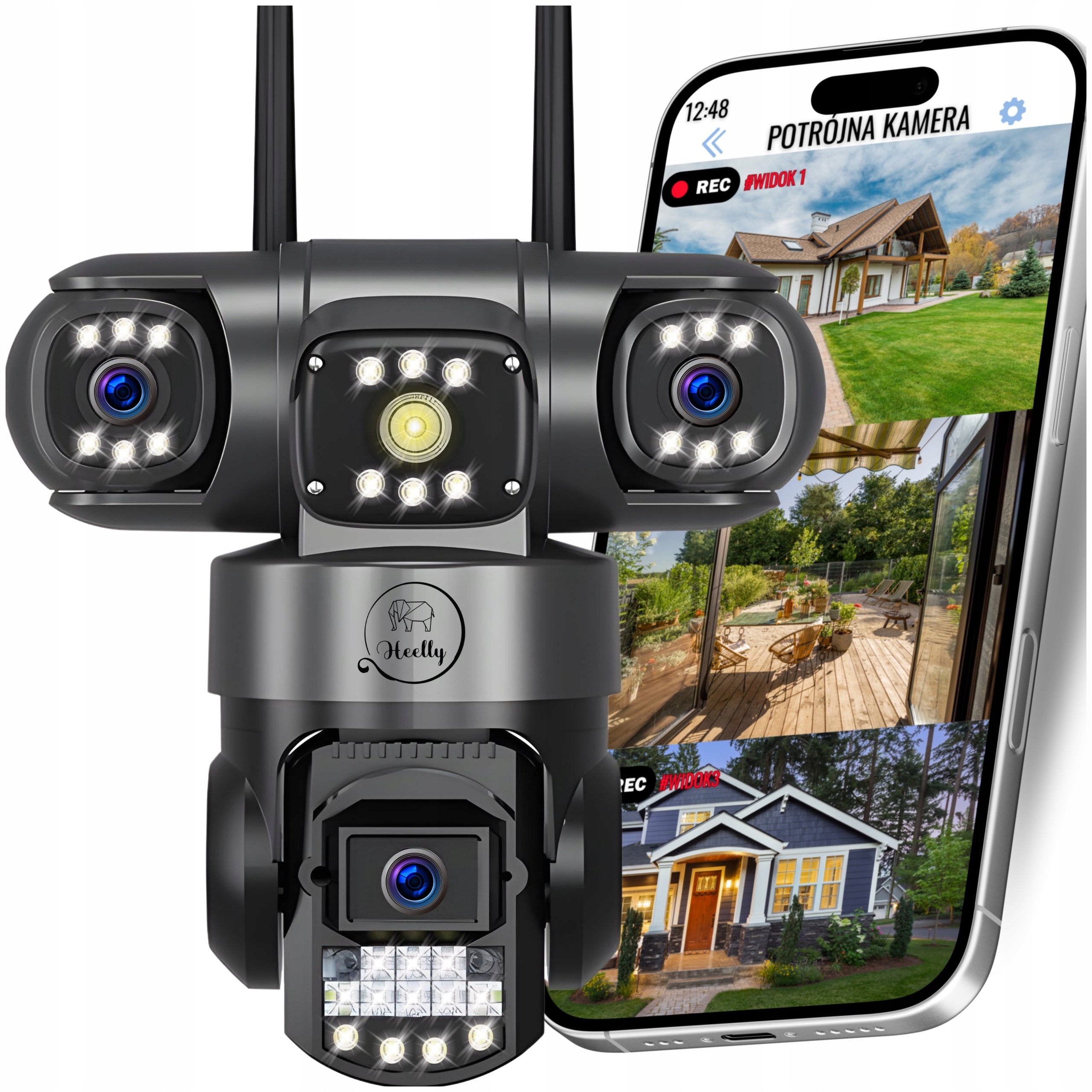 WIFI CAMERA OUTDOOR ROTATING TRIPLE 3X4MP ZOOM ALARM DETECTION IP SMART