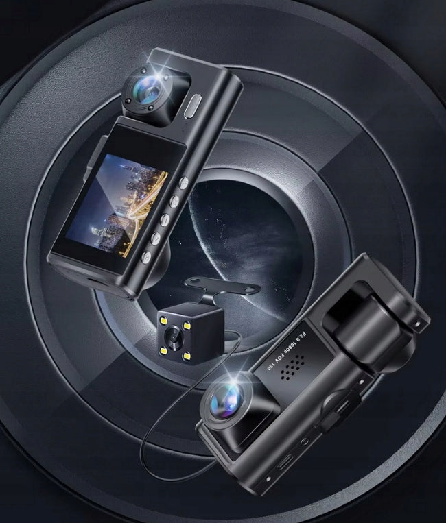WIFI DASH CAM FULL HD VIDEO RECORDER 3 LENSES+64GB SD Power supply rechargeable battery car lighter socket USB