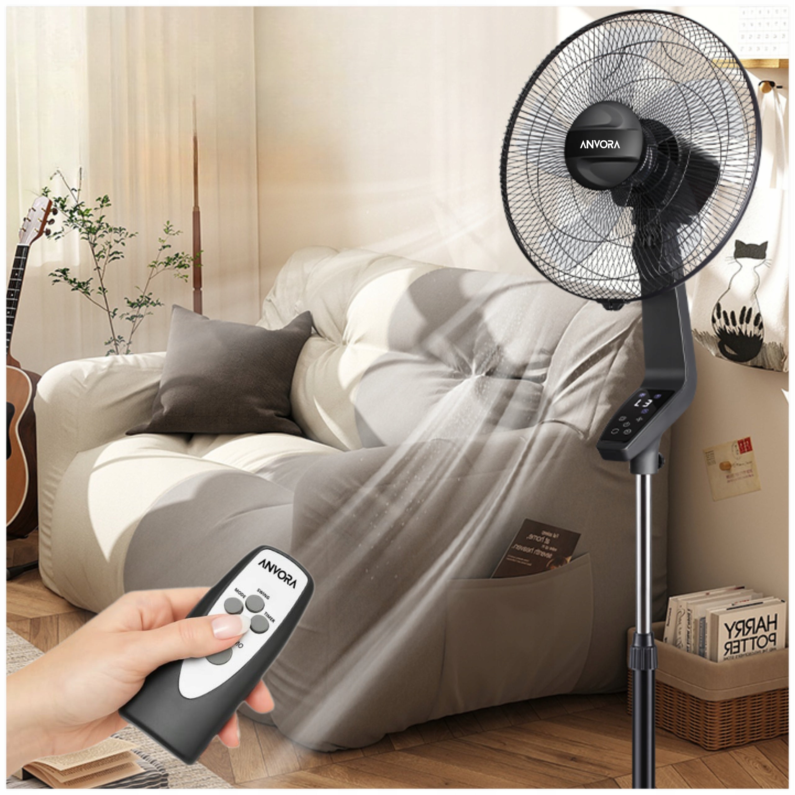 WINDMILL STANDING FLOOR FAN POWERFUL QUIET HOUSEHOLD CIRCULATOR BLACK Packaging status original