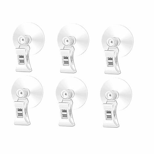 WINDOW SUCTION CUPS WITH CLIP PLASTIC TRANSPARENT GLASS 6 PCS.