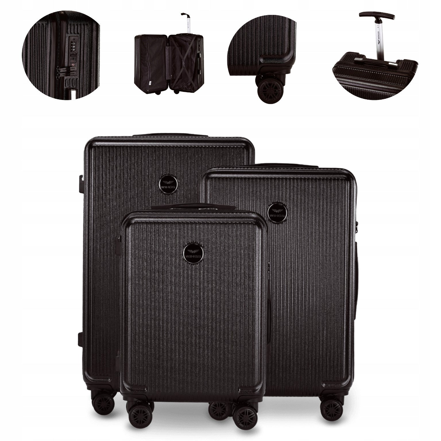 WINGS Polycarbonate TSA Premium 3in1 Suitcase Set Stylish for the Whole Family