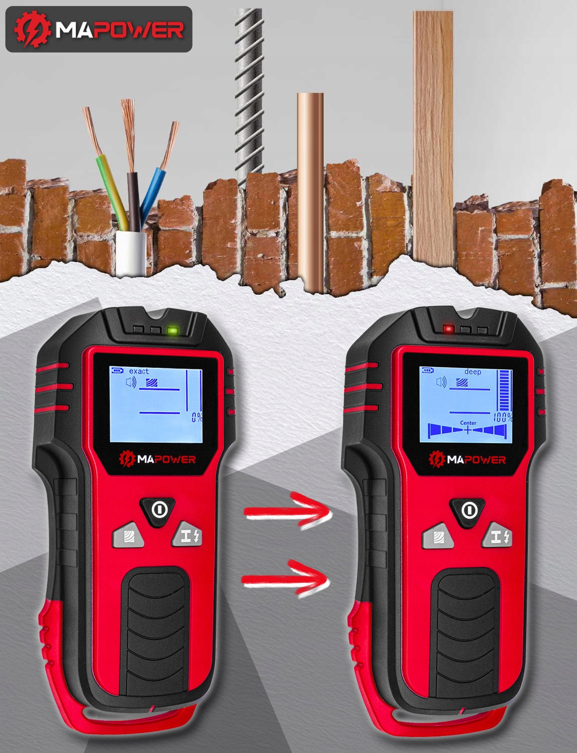 WIRE DETECTOR WOOD DETECTOR METAL PIPE CABLES IN THE WALL MAPOWER Brand MAPOWER