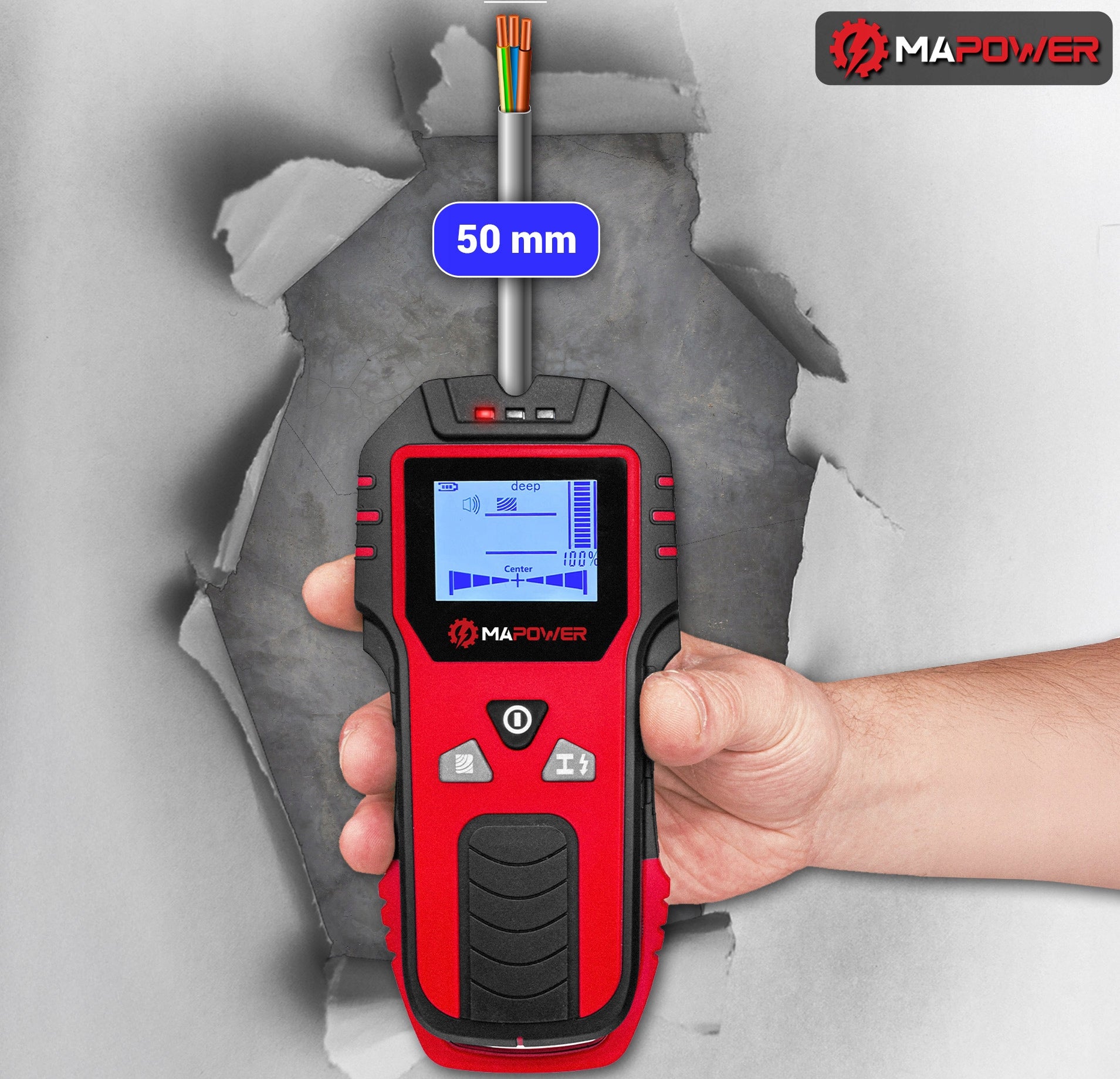 WIRE DETECTOR WOOD DETECTOR METAL PIPE CABLES IN THE WALL MAPOWER Maximum depth of measurement for iron and steel 100 mm