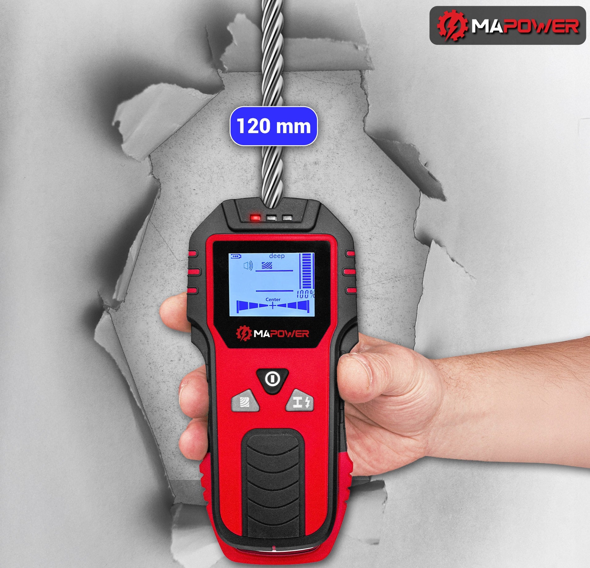 WIRE DETECTOR WOOD DETECTOR METAL PIPE CABLES IN THE WALL MAPOWER Power supply batteries