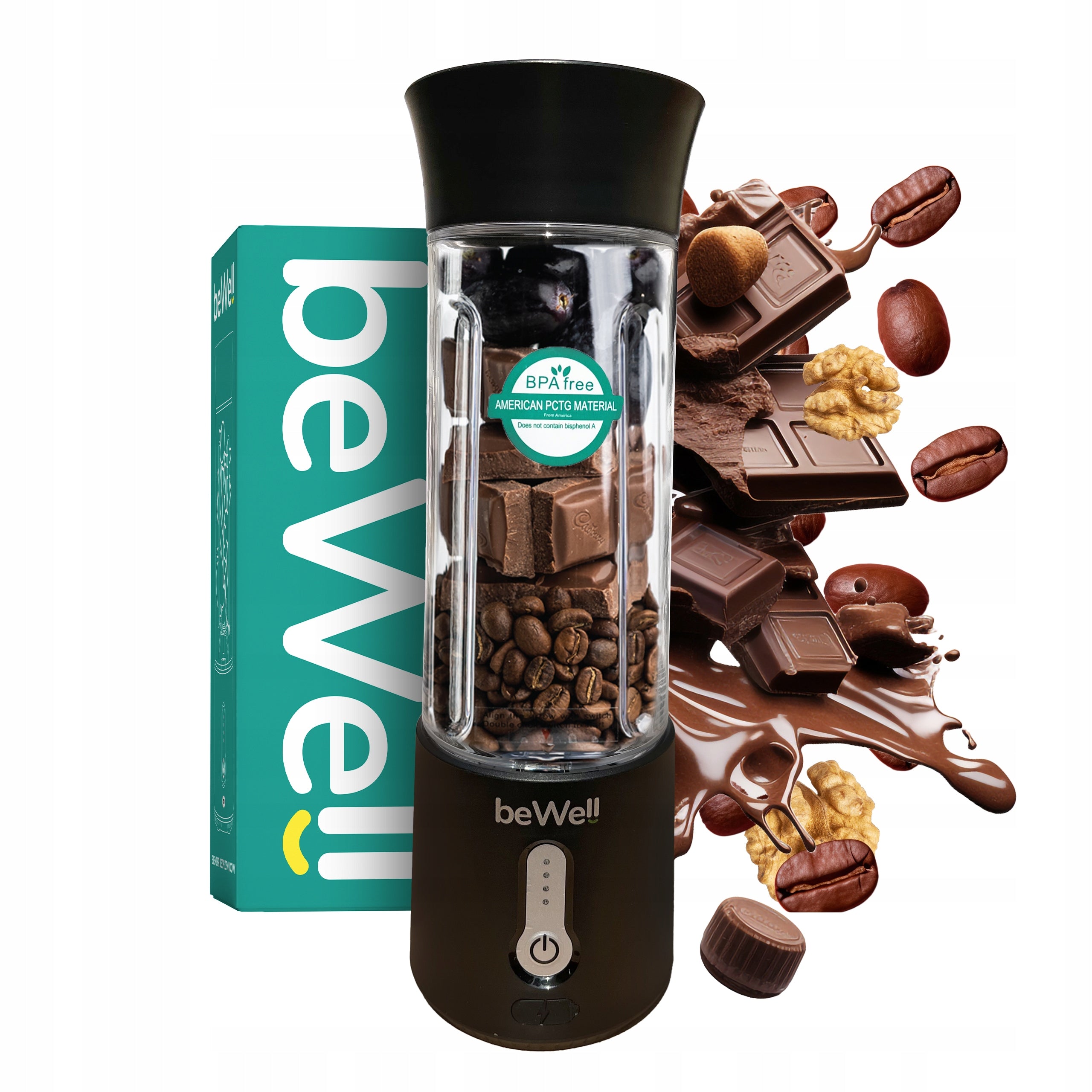 WIRELESS BLENDER beWell Plus 500ml FOR COCKTAILS BLACK HAD NUTS Packaging status original