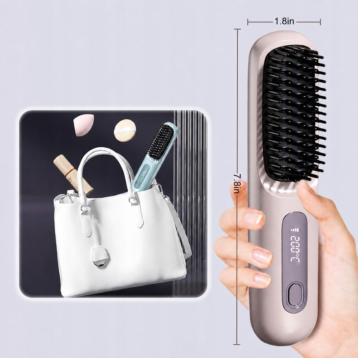 WIRELESS BRUSH STRAIGHTENER, PORTABLE, HAIR STRAIGHTENER