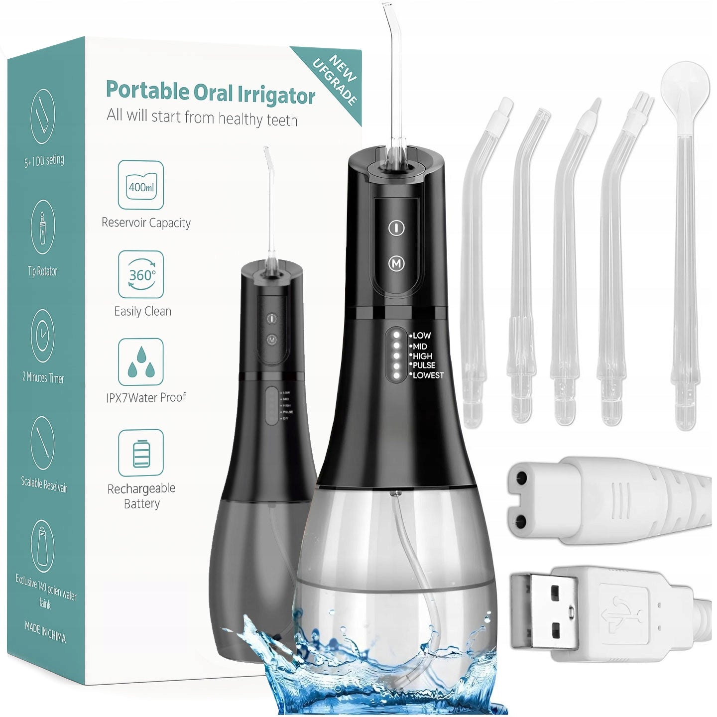 WIRELESS DENTAL IRRIGATOR 5 MODES 400ML + 5 TIPS
