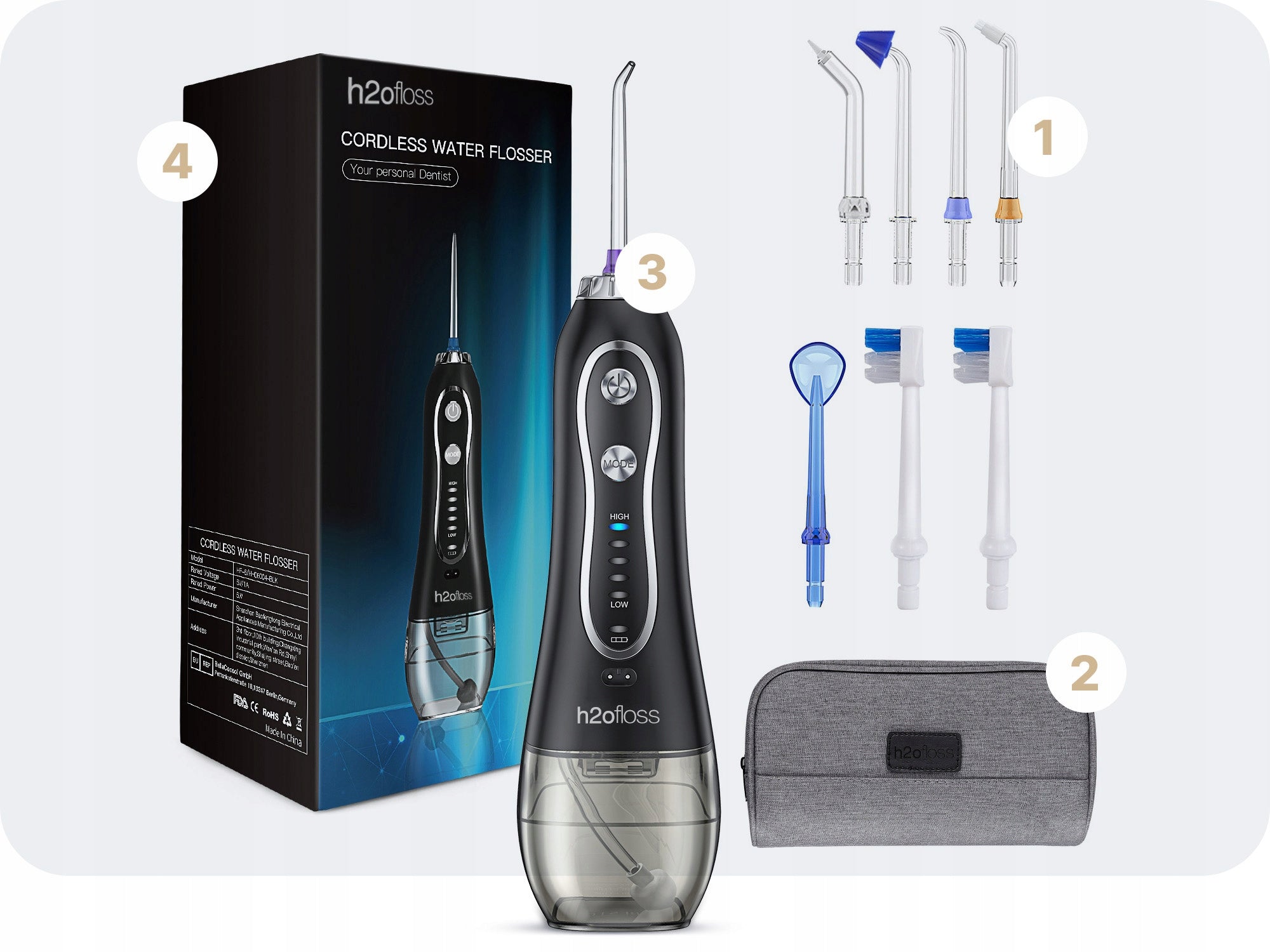 WIRELESS DENTAL IRRIGATOR PORTABLE 5 INTERCHANGEABLE NOZZLES Color black
