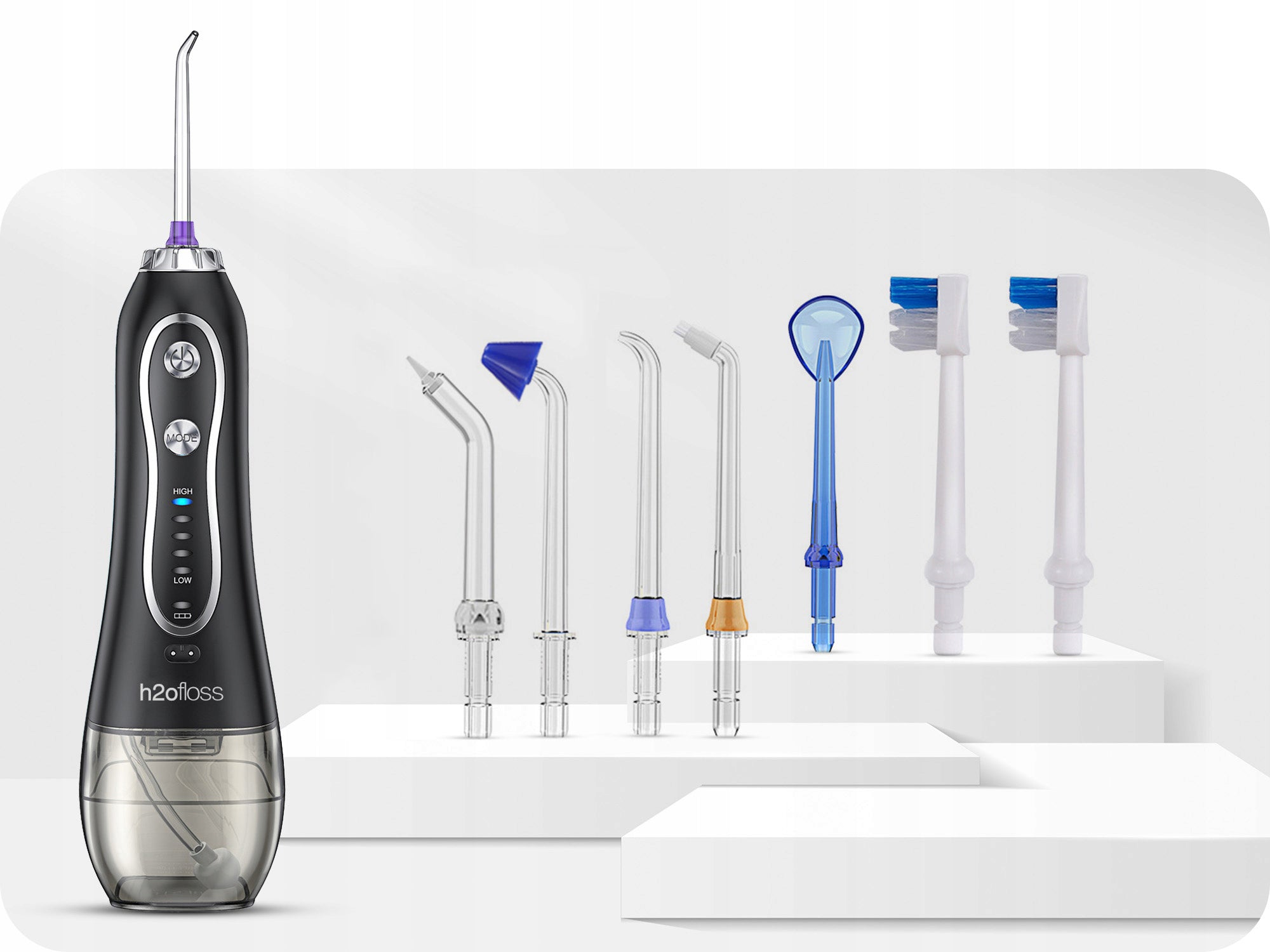 WIRELESS DENTAL IRRIGATOR PORTABLE 5 INTERCHANGEABLE NOZZLES Functions pressure adjustment