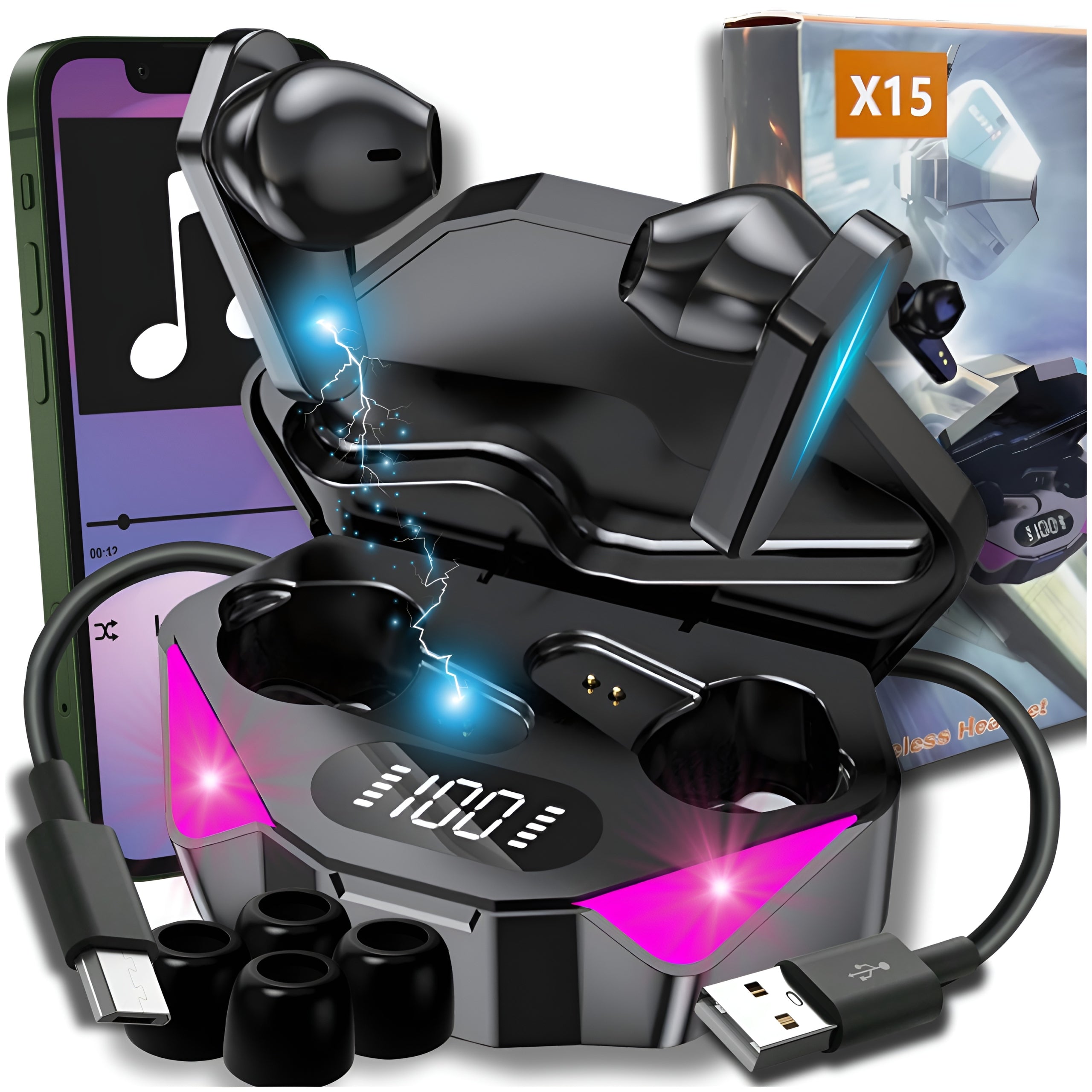 WIRELESS EARBUDS WITH BLUETOOTH MICROPHONE SPORTS GAMING