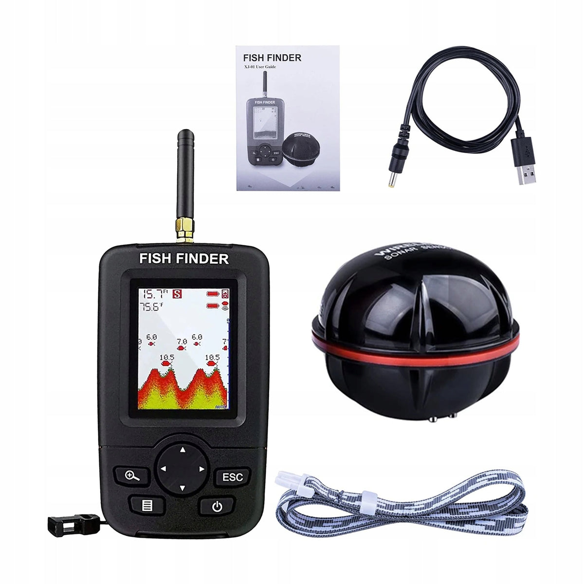 WIRELESS ECHO SOUNDER FLYTEC XJ-01 SONAR FISH DETECTOR FOR BAIT BOAT