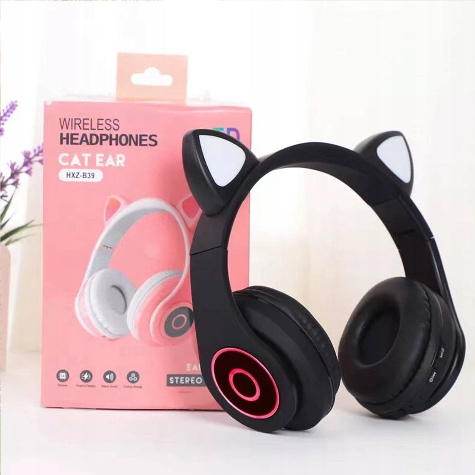 WIRELESS HEADPHONES B39 BLACK BLUETOOTH LED RGB CAT EARS FOR BABY EAN (GTIN) 5907419738447