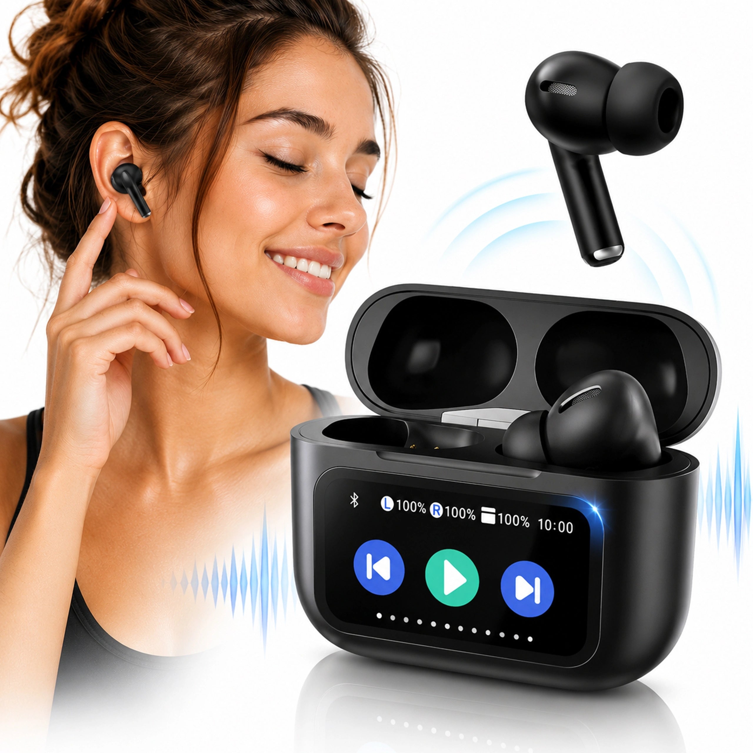 WIRELESS HEADPHONES Bluetooth 5.4 Case Touch LCD Screen