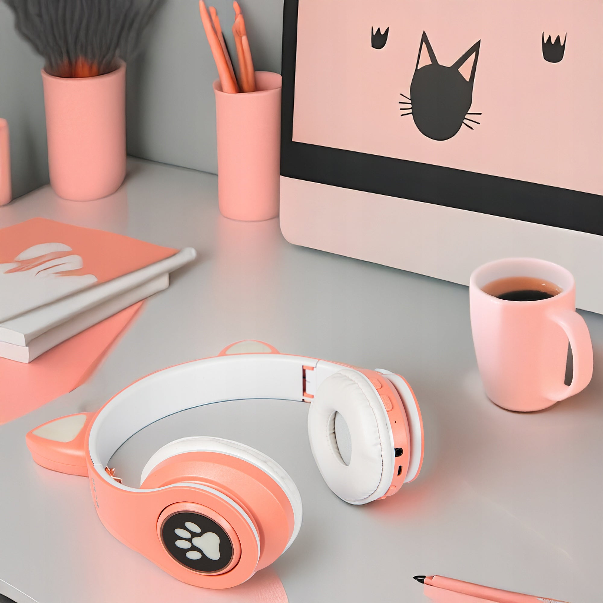 WIRELESS HEADPHONES FOR KIDS BLUETOOTH MICROPHONE CAT EARS LED RGB Brand Blow