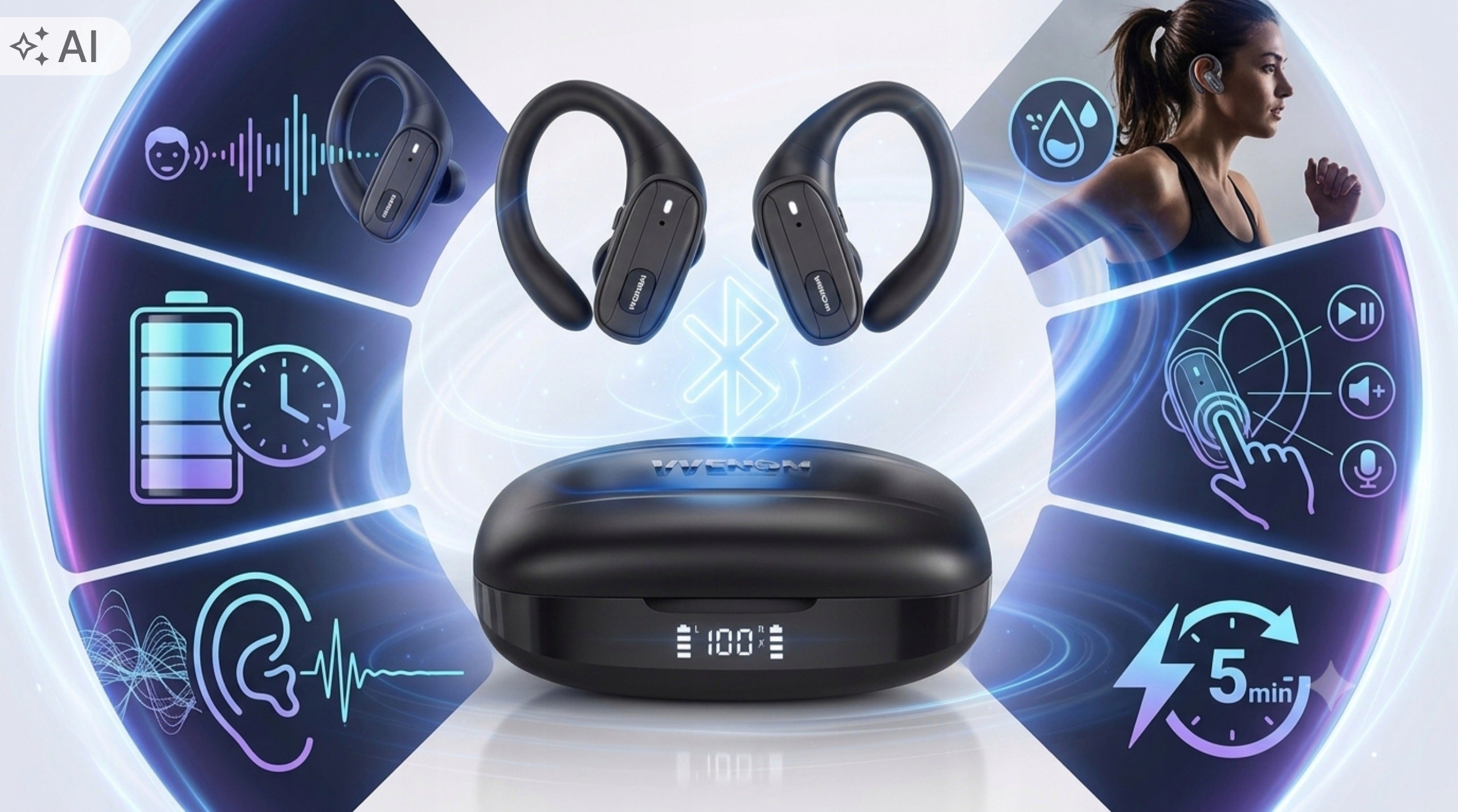 WIRELESS Headphones WENOM behind-the-ear Bluetooth BASS original in-ear Brand Wenom
