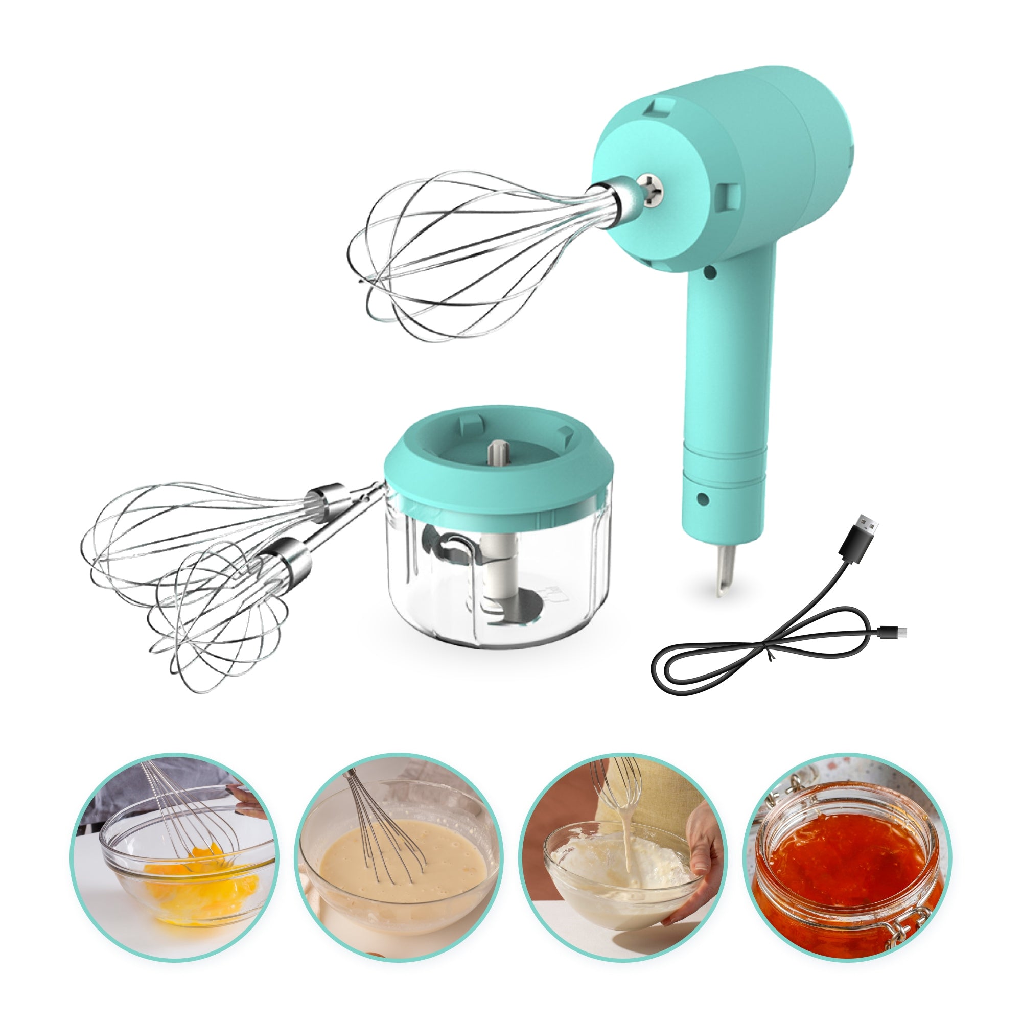 WIRELESS MIXER + FOOD SHREDDER VIO K03, TURQUOISE - 20W