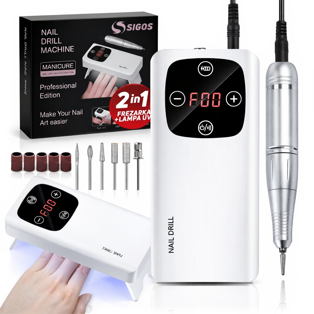 WIRELESS NAIL MILLING MACHINE WITH PEDICURE MANICURE STATION + UV LAMP
