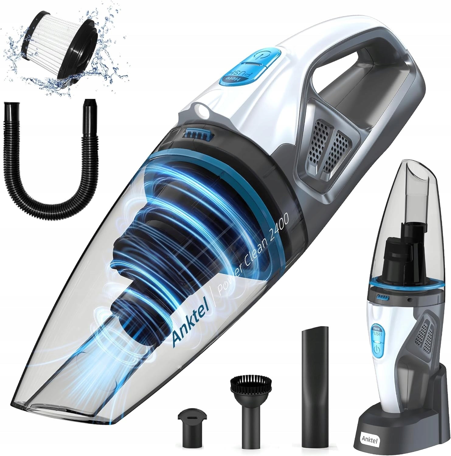 WIRELESS SILENT HANDHELD VACUUM CLEANER ANKTEL POWER CLEAN 2400 WET