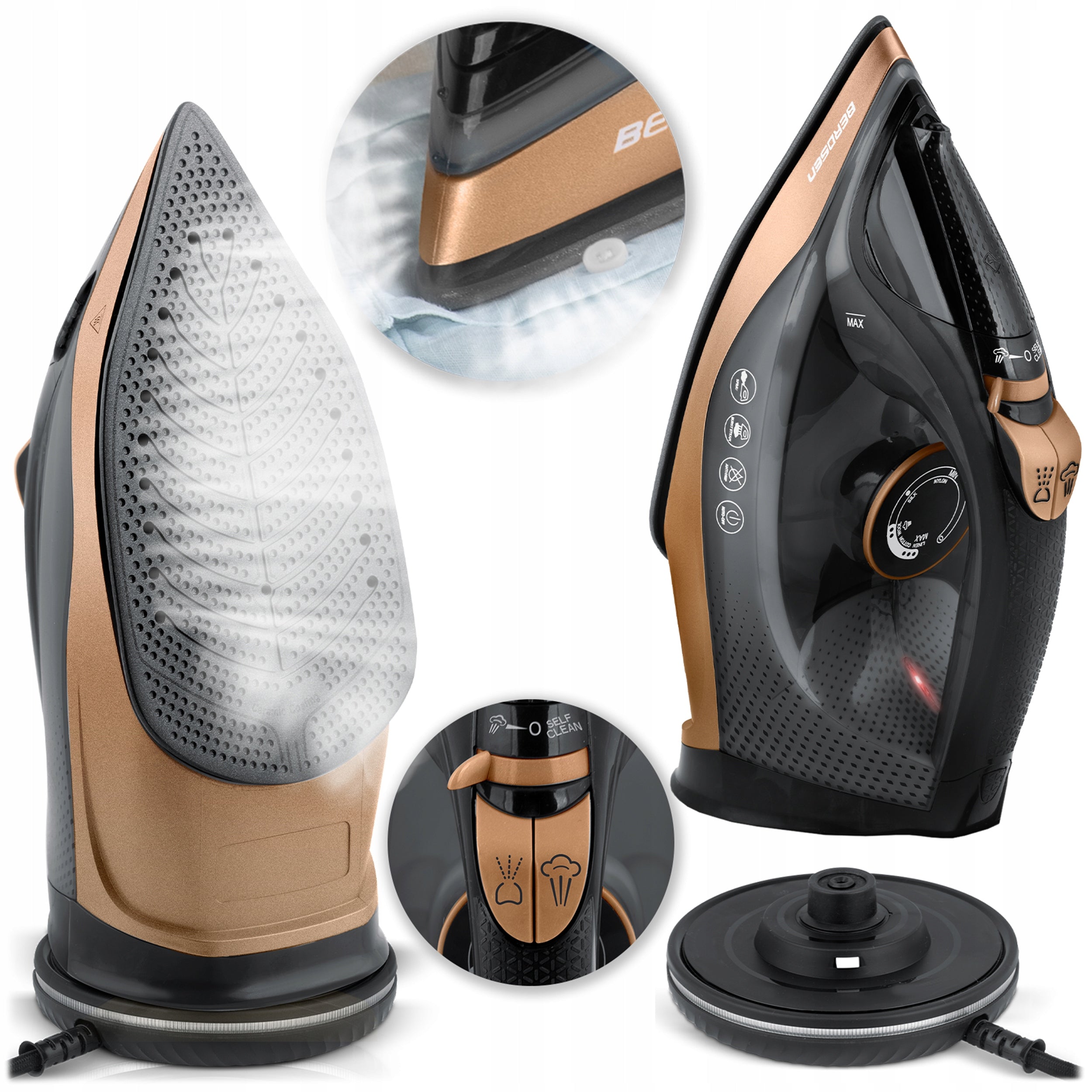 WIRELESS STEAM IRON 2600W CERAMIC COATING HIGH POWER BERDSEN