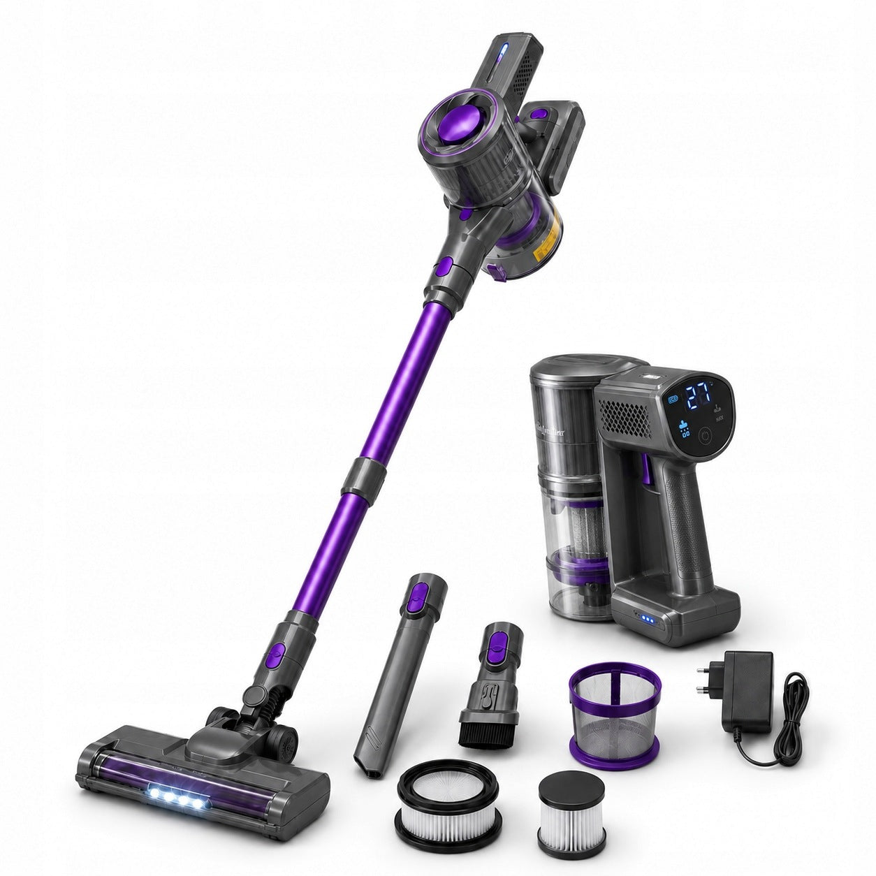 WIRELESS VACUUM CLEANER VERTICAL HANDHELD 4W1 500W 30kPa LED HEPA AIRDWELLER