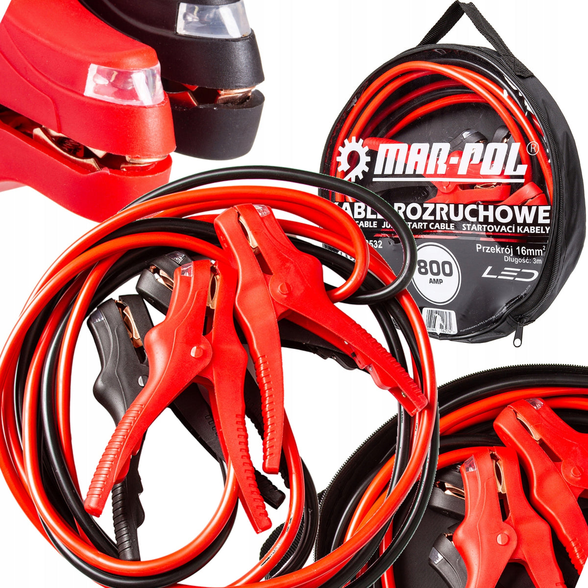 WIRES JUMPER CABLES WITH LED 800A LENGTH: 3M SOLID THICK 16MM