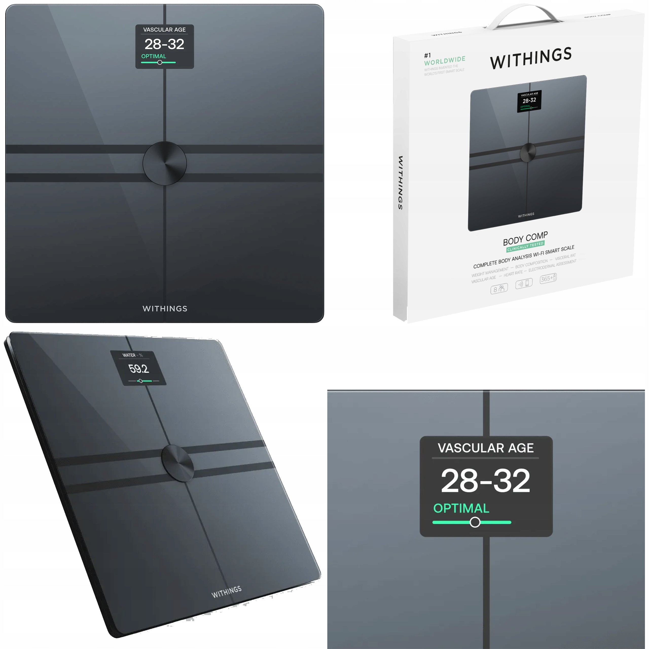 WITHINGS Body Comp - Weight with Body Mass Analysis and Heart Rate Measurement