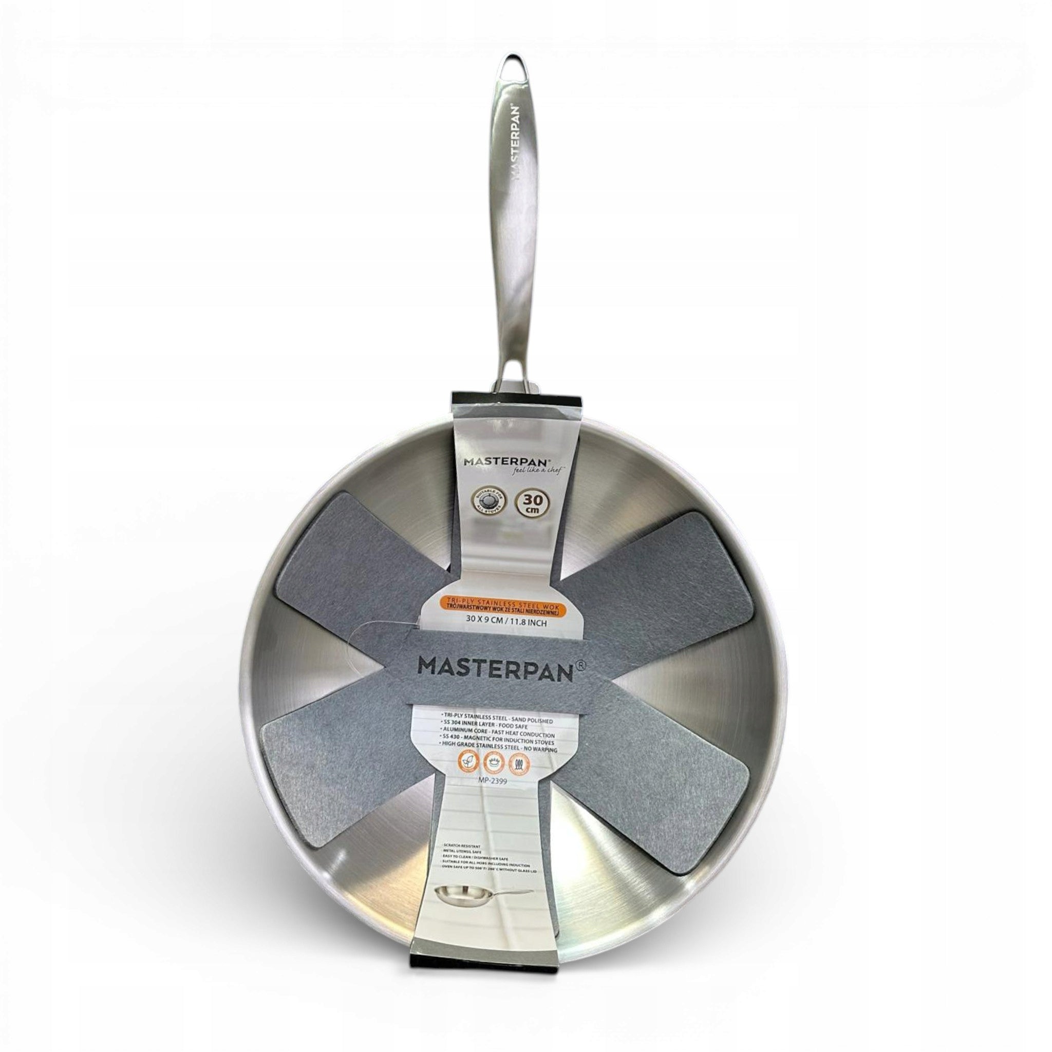 WOK 30 CM stainless steel MASTERPAN INDUCTION GAS