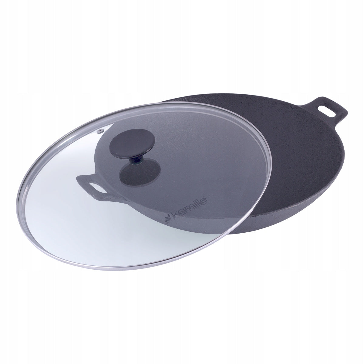 WOK CAST IRON DEEP FRYING PAN COVER KAMILLE Brand Kamille