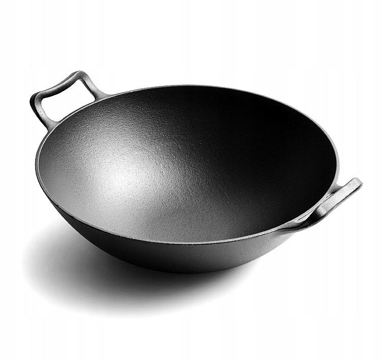 WOK CAST IRON TWO HANDLES LARGE DIAMETER 36 CM FOR INDUCTION STOVE FIREPLACE