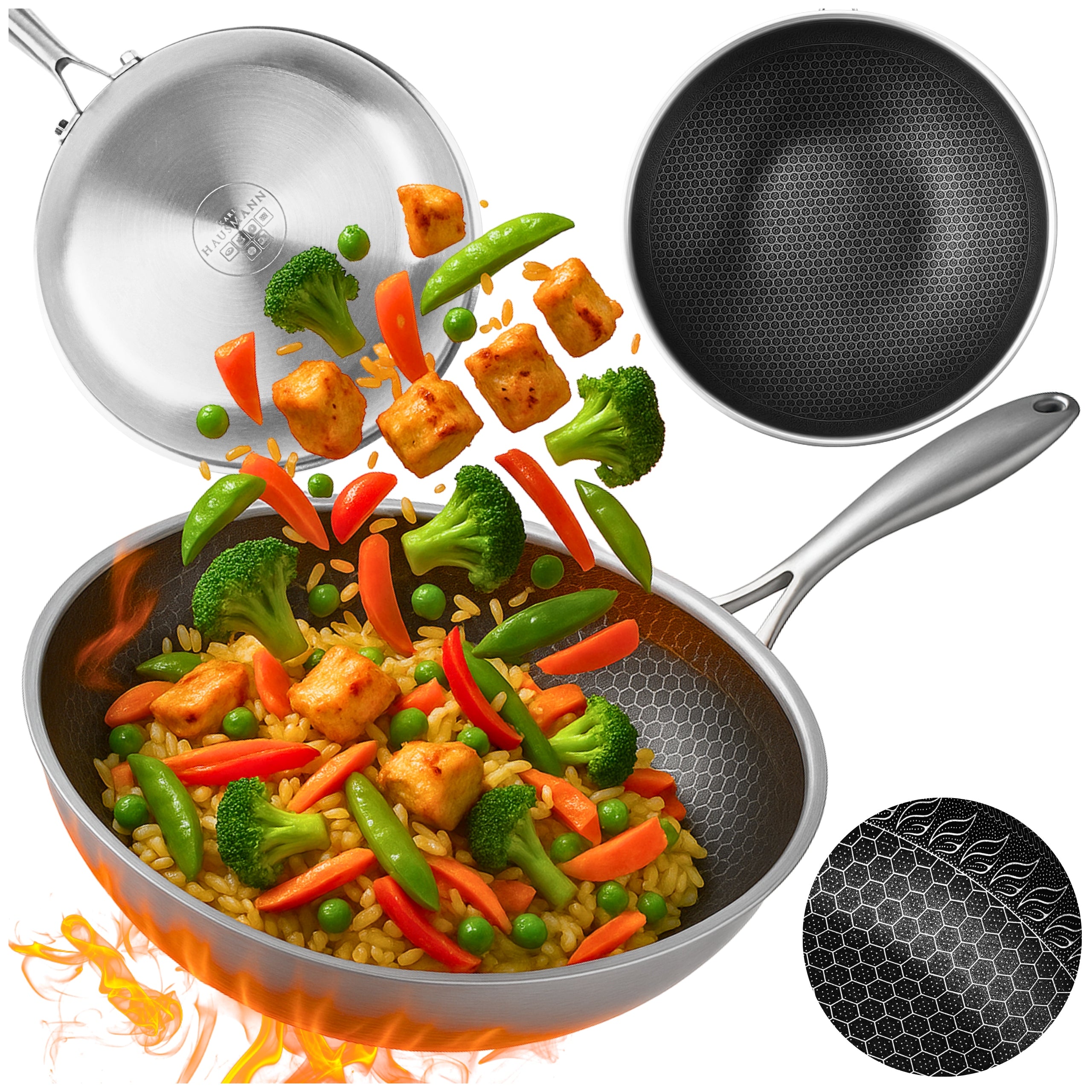 WOK PAN WOK 30CM INDUCTION GAS STEEL PAN DEEP HONEYCOMB