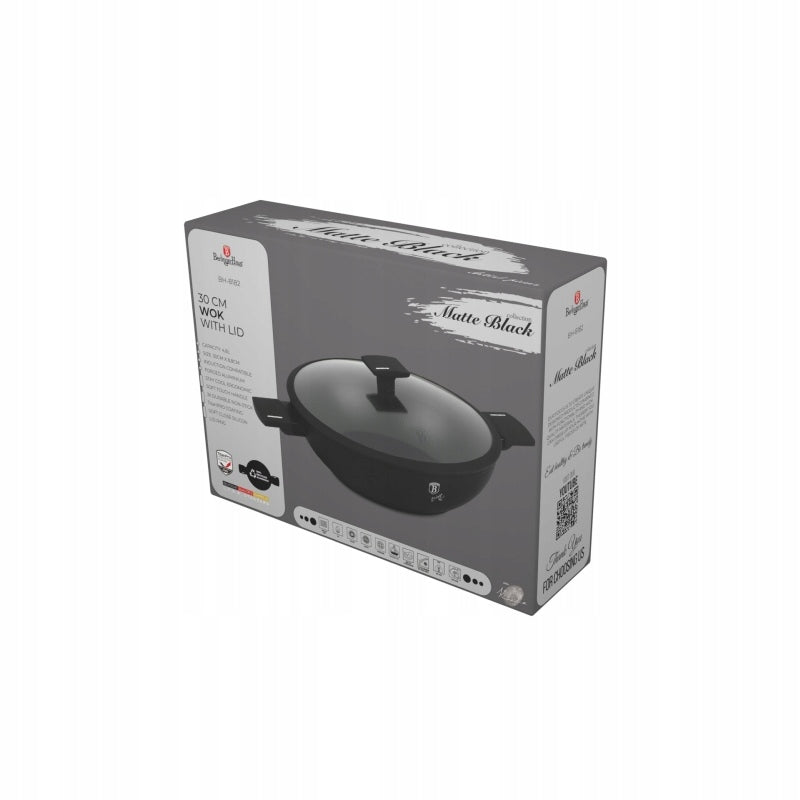 WOK Pan with Titanium Coating and Lid 30 cm Matte Black Collection Packaging status original