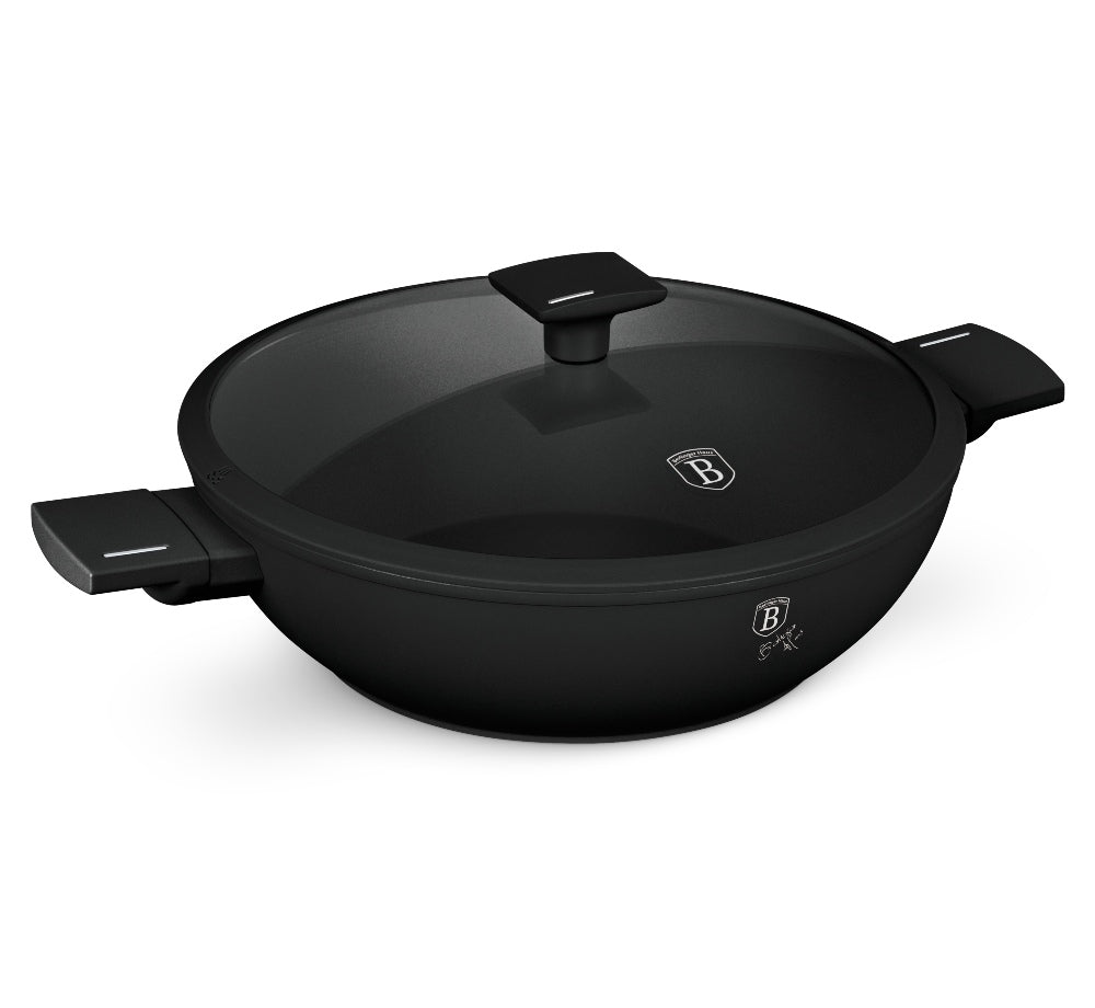 WOK Pan with Titanium Coating and Lid 30 cm Matte Black Collection