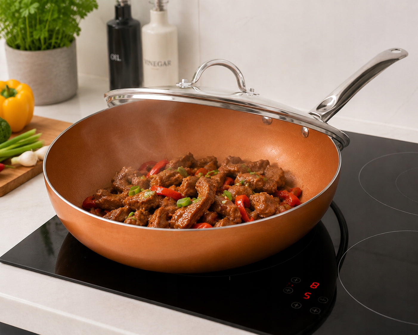 WOK deep frying pan 28cm with lid ceramic induction gas Manufacturer code Patelnia WOK głęboka do smażenia 28cm