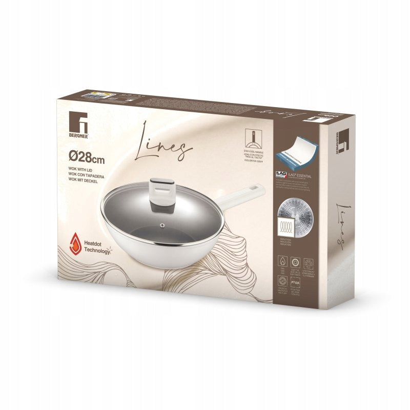 WOK pan with lid with non-stick surface LINES 28 cm Brand Bergner