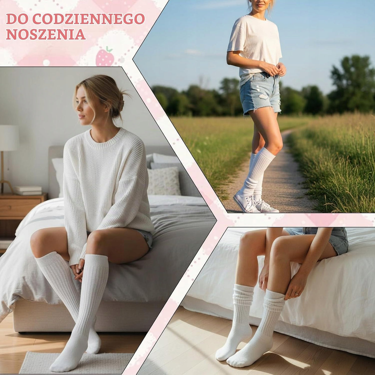 WOMEN'S KNEE HIGH SOCKS WHITE COTTON PAIR LONG SPORTS KNITTED RETRO Brand no brand