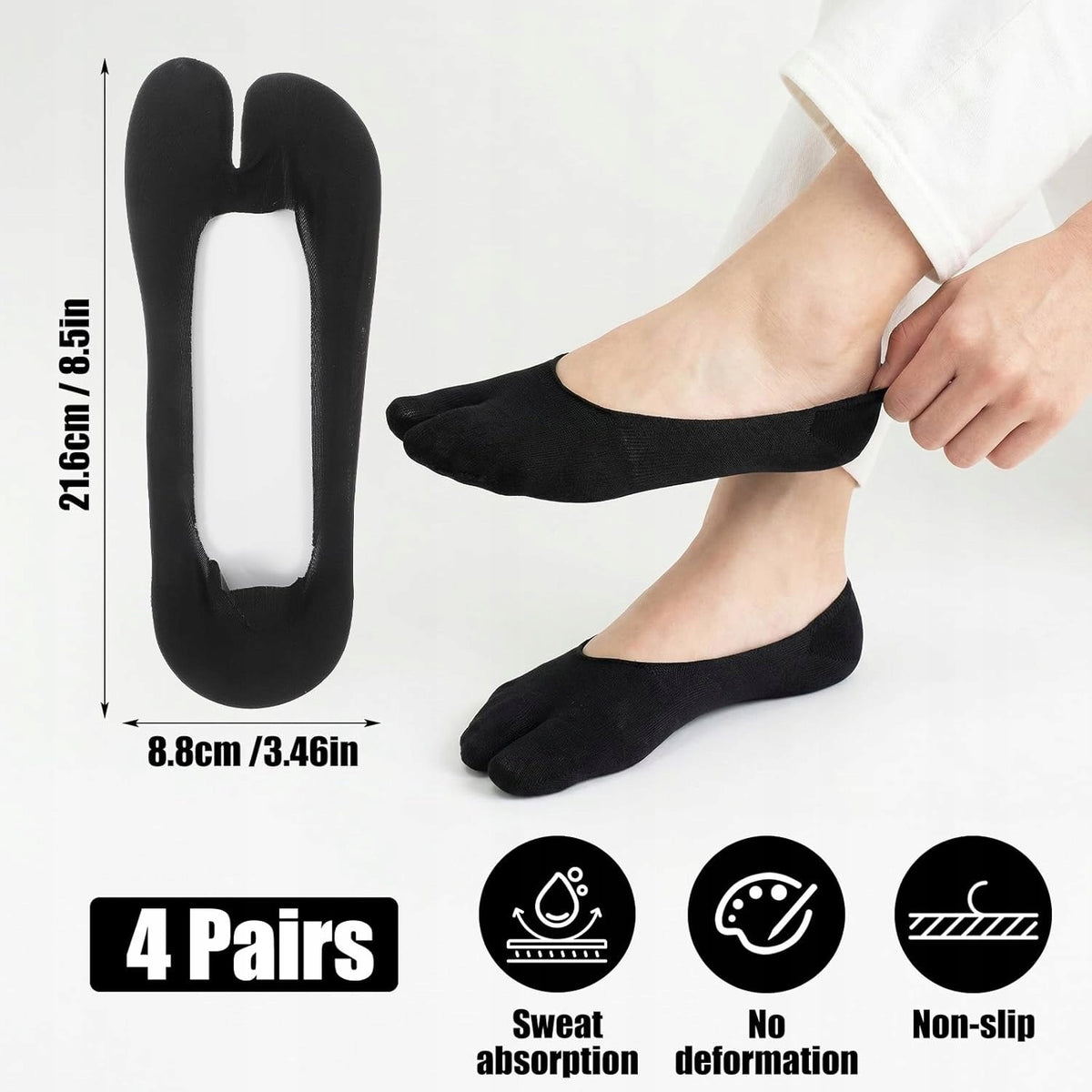 WOMEN'S TABI SOCKS 4 PAIRS BLACK NEUTRAL NON-SLIP FEET Brand no brand