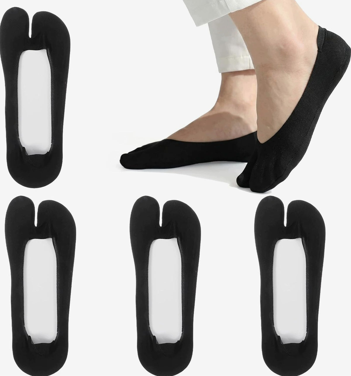 WOMEN'S TABI SOCKS 4 PAIRS BLACK NEUTRAL NON-SLIP FEET