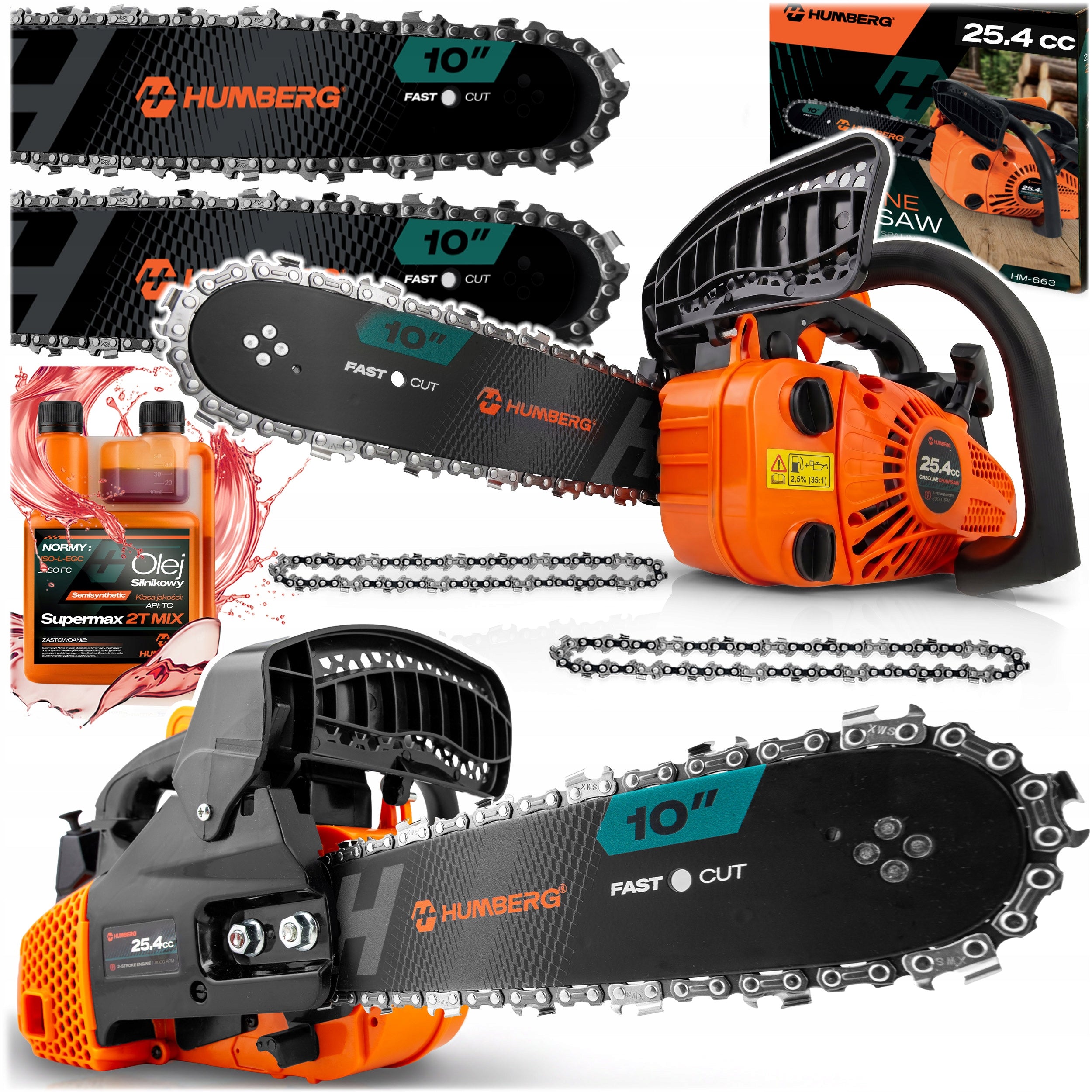 WOOD CHAINSAW 10" + 2 GUIDES + 2x CHAIN + OIL